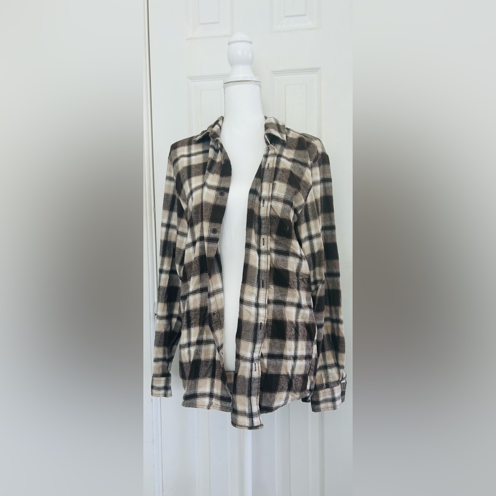 Forever 21 Men Brown and Cream Plaid Shirt Jacket